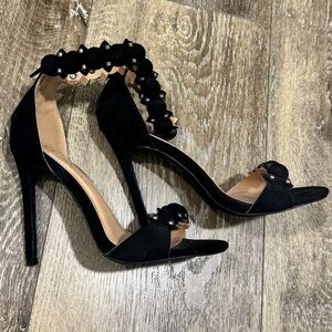 Chic Black Suede Ankle Strap Heels